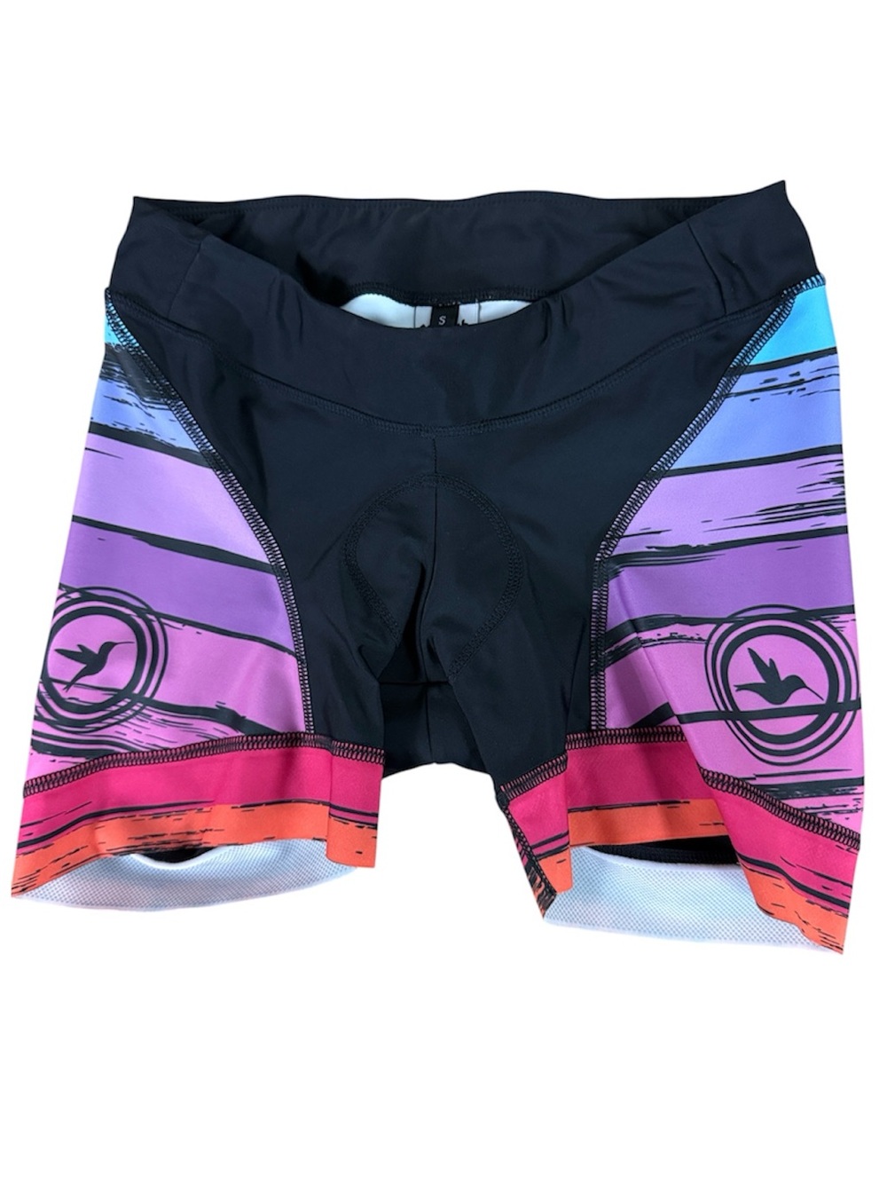 SMASHFEST QUEEN WOMENS PADDED CYCLING BIKING SHORTS SUNSET STRIPE PURPLE PINK SM